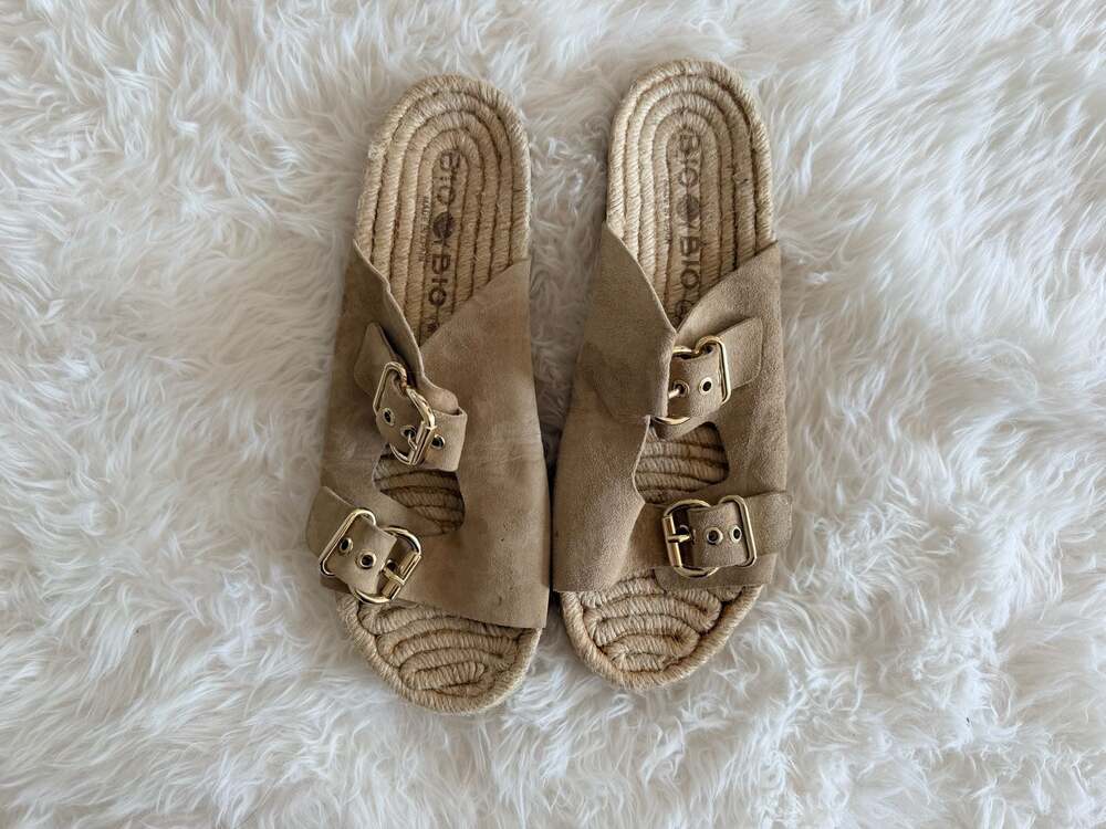 Bio Bio Suede Double Buckle Espadrille Slide Sandals